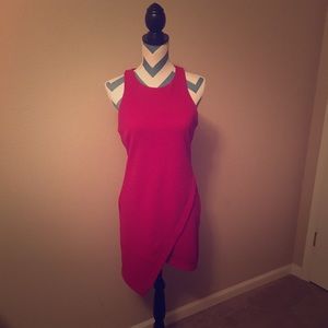 Hot pink fuchsia asymmetric sleeveless dress